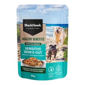 Black Hawk Healthy Benefits Sensitive Skin & Gut Chicken & Vegetables Wet Dog Food 85g x 12 black hawk sensitive skin gut dog food, black hawk healthy benefits wet dog food, sensitive skin wet dog food, sensitive gut wet dog food, chicken vegetable wet dog food dogs, dog food for itchy skin, dog food for digestive support, gut health dog food we