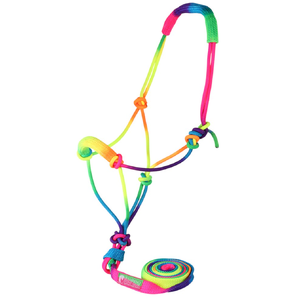 Bambino Knotted Halter & Lead - Rainbow Bambino knotted halter, nylon halter and lead, adjustable pony halter, durable horse halter, colourful halter set, pony lead rope, equestrian halter and lead, young horse halter, multi-colour halter, knotted nylon halter
