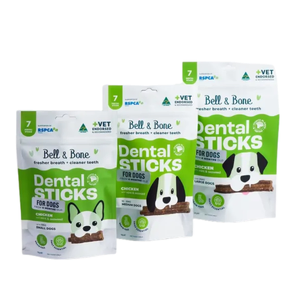 Bell & Bone Adult Dog Dental Sticks - Chicken, Mint & Seaweed bell and bone, bell & bone, bell n bone, bellbone, chicken dental stick, chicken dental sticks, chicken dental stix, chicken dog chew, chicken dog treat, mint dog treat, sea weed dog chew, seaweed dog treat, oral care dog, teeth cleaning dog, tooth cleani