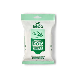 Beco Bamboo Travel Wipes Unscented 20pk biodegradable dog wipes, natural puppy wipes, bamboo fibre pet wipes, sensitive skin dog wipes, sustainable pet grooming wipes