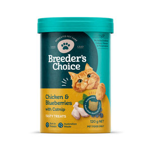 Breeders Choice Cat Treats - Chicken & Blueberry with Catnip 120g