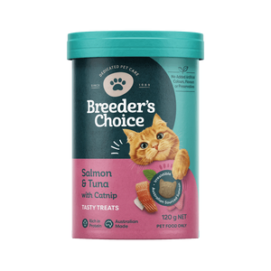 Breeders Choice Cat Treats - Salmon & Tuna with Catnip 120g