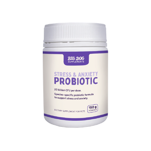 Big Dog Stress & Anxiety Probiotic for Pets 150g stress and anxiety probiotic,stress probiotic for dogs,anxiety probiotic for dogs,dog calming probiotic,dog probiotic for stress,pet probiotic for anxiety,dog gut brain support,dog behaviour probiotic,dog probiotic chamomile,calming probiotic powder for d
