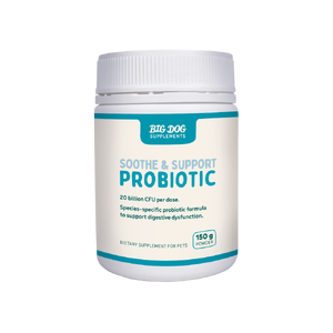 Big Dog Soothe & Support Probiotic for Pets 150g soothe and support probiotic,dog gut repair supplement,leaky gut probiotic for dogs,dog detox supplement,transition diet probiotic,pet digestive health powder,dog detox powder,big dog detox probiotic,dog slippery elm supplement,dog probiotic with colostru