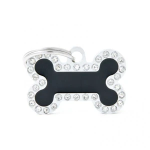 Pet ID Tag Glam Small Bone Black 1.9cm x 3.0cm