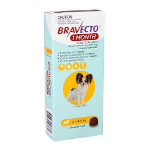 Bravecto 1 Month Chew X-Small Dog 2-4.5kg 1PK bravecto, chew, ticks, fleas, xsmall, 1 month, small dog, puppy, tablet, chewable 