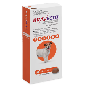 Bravecto Chewable Tablets for Small Dogs 4.5 - 10kg (Orange) Bravecto Orange, Bravecto for small dogs, Bravecto 4.5–10kg, flea and tick treatment dogs, long-lasting flea prevention, Bravecto chew small dog, tick prevention dogs