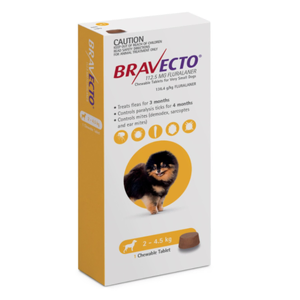 Bravecto Chewable Tablets for XSmall Dogs 2 - 4.5kg (Yellow) Bravecto Chewables Yellow, extra-small dog flea treatment, tick prevention small dogs, Bravecto 2–4.5 kg, dog mite and mange treatment, long-lasting parasite protection dogs, vet-recommended dog chew, waterproof flea and tick protection