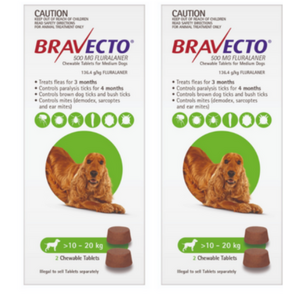 Bravecto for Medium Dogs 10 -20kg x 4 Chews (12 months protection) 