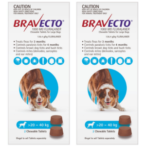 Bravecto for Large Dogs 20 - 40kg x 4 Chews (12 months prevention) 