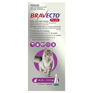 Bravecto Plus for Large Cats (>6.25 – 12.5kg) Purple