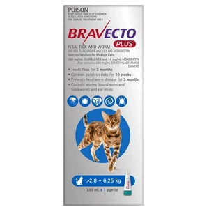 Bravecto Plus for Medium Cats (>2.8-6.25kg) Blue