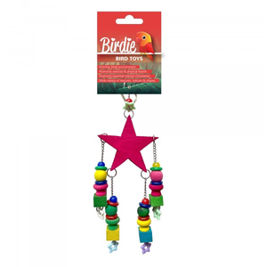  Birdie Crimson Wooden Star with hanging Beads bird toy