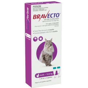 Bravecto Spot on for Large cats >6.25 - 12.5kg pack of 2 Tick and Flea control 