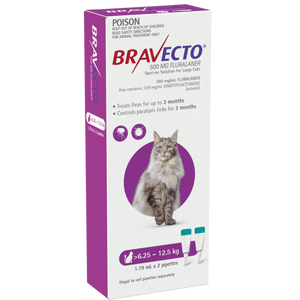Bravecto Spot on for Large cats >6.25 - 12.5kg pack of 2 Tick and Flea control 