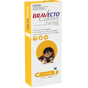 Bravecto SPOT ON for Xsmall Dogs 2- 4.5kg Single dose flea and Tick control 