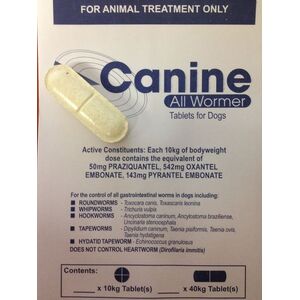 CLEARANCE | Canine All Wormer 40kg Broken tablets- tablets fine, they are just broken so you will recieve 2 tablet halves. that may not be an exact ma 