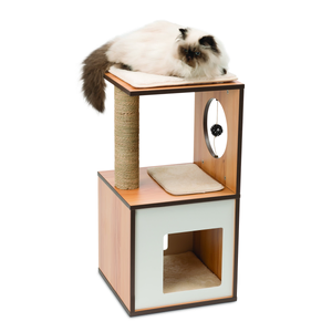 Catit Vesper Box Small - Cat Home w/ Platform Catit Vesper Box Small, compact cat tree, small cat tower, 3-level cat furniture, cat tree with hideaway, memory foam cat bed, seagrass scratching post, modern cat tower, space-saving cat furniture, stylish cat tree