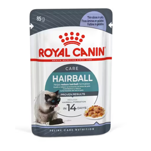 Royal Canin Hairball Care in Jelly Wet Cat Food 12 x 85g Royal Canin Hairball jelly, wet cat food hairball control, jelly cat food for hairballs, psyllium cat food, hairball prevention wet cat food, Royal Canin Hairball Care 85g, cat food hairball formula