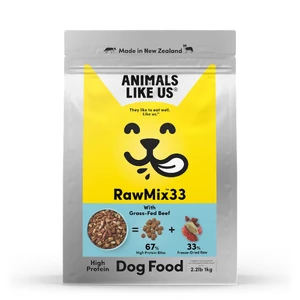 Animals Like Us RawMix33 with Grass-Fed Beef Dog Food rawmix33 beef, rawmix33 with grass fed beef, animals like us beef, beef rawmix dog food, freeze dried beef dog food, grain free beef dog food, high protein beef dog food, beef organs dog food, shelf stable raw dog food, grass fed beef kibble, rawmix beef 