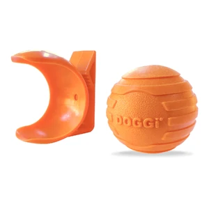 Doggi Ball n Clip Dog Toy dog catch and carry ball, belt clip dog toy ball, water floating dog fetch toy, thermoplastic rubber dog ball, foraging dog ball treat hole, grooved dental dog toy ball, beach dog fetch ball, high visibility dog ball orange, durable fetch toy with clip, h