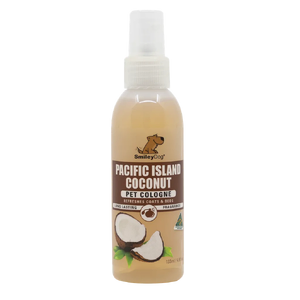 Smiley Dog Pacific Island Coconut Pet Cologne 125mL smiley dog coconut cologne, smiley dog pacific island coconut, coconut dog perfume, coconut pet cologne, smiley dog grooming spray, coconut dog deodorant spray, tropical pet fragrance, smiley dog pet cologne, natural coconut dog spray, biodegradable dog f