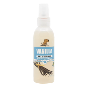 Smiley Dog Vanilla Pet Cologne 125mL smiley dog vanilla cologne, smiley dog vanilla pet spray, dog perfume vanilla, smiley dog pet cologne, vanilla dog deodorant spray, pet cologne australia, vanilla dog perfume, biodegradable dog spray, smiley dog grooming spray, natural pet fragrance spray