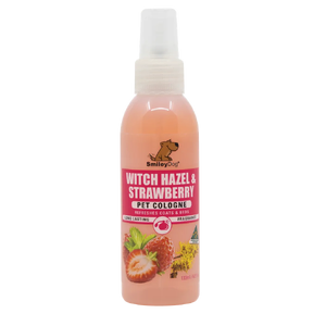 Smiley Dog Witch Hazel & Strawberry Pet Cologne 125mL smiley dog witch hazel strawberry cologne, smiley dog strawberry pet spray, strawberry dog perfume, witch hazel dog deodorant, smiley dog pet cologne, strawberry dog cologne australia, witch hazel pet fragrance spray, biodegradable pet cologne, smiley dog