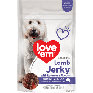 Love 'Em Grain Free Lamb & Rosemary Jerky 200g