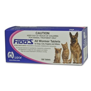 Fidos All Wormer Tablets 100 pack for dogs, cats, Puppies and kittens