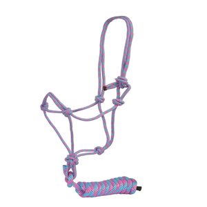 Fort Worth Rope Halter w/Lead - Hot Pink/Turquoise 10'