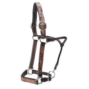 Fort Worth Leather Halter w/Tooled Pattern - Full tooled leather halter, Western horse halter, Fort Worth halter, hand tooled horse tack, American leather halter, adjustable horse halter, stainless steel halter fittings, Western show halter, premium leather horse halter