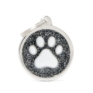 Pet ID Tag Shine Circle Paw Black