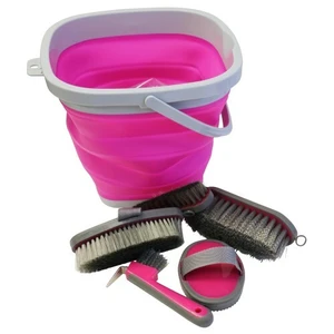 Showmaster Horse Grooming Kit w/Collapsable Bucket Pink/Grey
