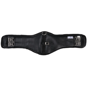 Equi-Prene Pressure Eze Dressage Girth w/Sheepskin Lining - Black Pressure Eze girth, sheepskin dressage girth, anatomical horse girth, girth for pectoral comfort, dressage girth with removable lining, breathable horse girth, spring-loaded buckles girth, nylon webbing girth, comfort dressage girth, horse girth to improv