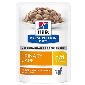 Hills Prescription Feline C/D Chicken 12 x 85gm Multicare pouches Urinary diet for cats 