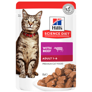 Hills Science Diet Adult Beef Cat Food 12x85g Pouches