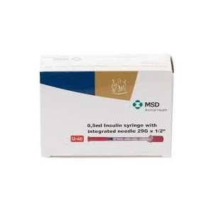 MSD Animal Health Insulin Syringe 40IU 0.5ml, (29G x 1/2inch) Box of 30
