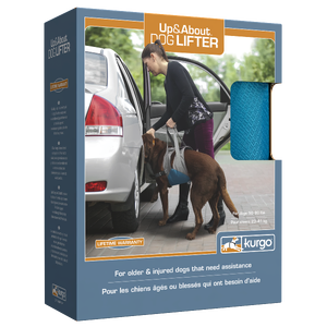 Kurgo Up & About Dog Lifter - Coastal Blue/Charcoal dog lift harness, support harness for dogs, senior dog mobility aid, Kurgo Up and About Lifter, dog stair assist, dog lifting aid, arthritis dog harness, dog car harness lift, adjustable dog support, post-surgery dog harness