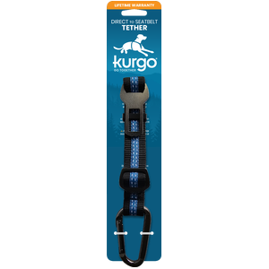 Kurgo Direct to Seatbelt Tether - Blue dog car tether, seat belt tether for dogs, Kurgo tether, secure dog car restraint, dog car safety gear, dog travel accessories, pet seatbelt attachment, dog harness tether, Kurgo dog seatbelt, prevent distracted driving dog