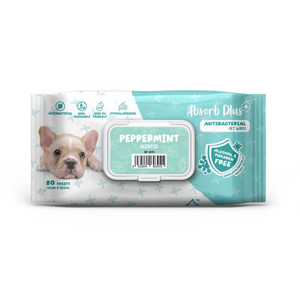 Absorb Plus Antibacterial Dog Wipes Peppermint 80 sheets 20 x 15cm
