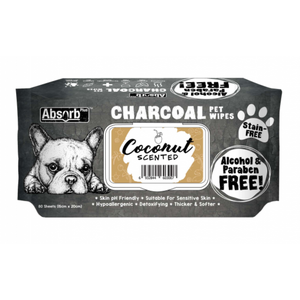 Absorb Plus Charcoal Dog Wipes Coconut 80 sheets 20 x 15cm