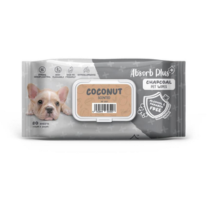 Absorb Plus Charcoal Dog Wipes Coconut 80 sheets 20 x 15cm