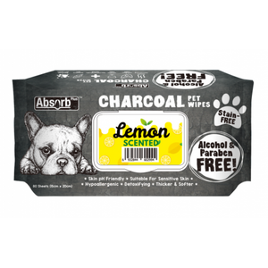 Absorb Plus Charcoal Dog Wipes Lemon 80 sheets 20 x 15cm