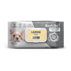 Absorb Plus Charcoal Dog Wipes Lemon 80 sheets 20 x 15cm