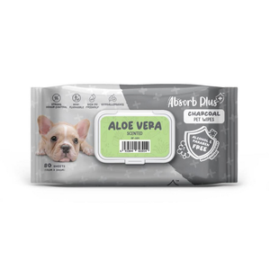 Absorb Plus Charcoal Dog Wipes Aloe Vera 80 sheets 20 x 15cm