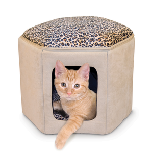 K & H Thermo Heated Kitty Sleep House - Tan/Leopard