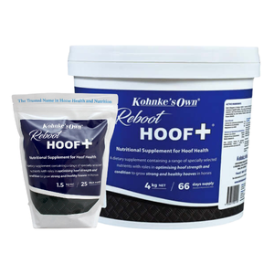 Kohnke’s Own Reboot Hoof+ reboot hoof plus, hoof supplement horse, biotin hoof supplement, cracked hooves horse, thin soles horse, hoof growth supplement, horse hoof strength