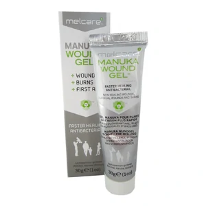 Melcare Manuka Wound Gel 30g melcare manuka wound gel, manuka honey wound gel, antibacterial wound gel, leptospermum honey gel, melcare wound treatment, wound dressing gel, manuka gel for wounds