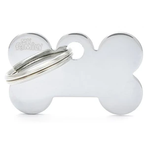 Pet ID Tag Basic Bone Chrome Lge